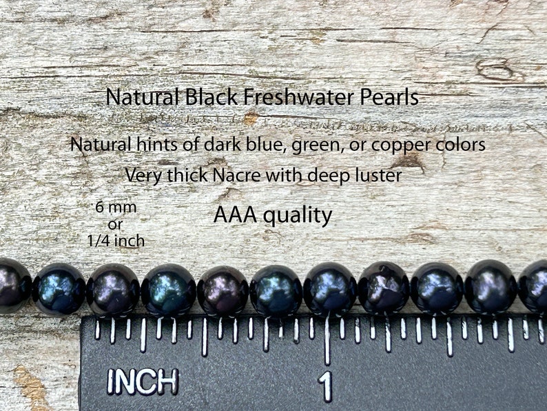 Black Natural Freshwater Pearl Bracelet Necklace / AAA Near Round 6 mm or 1/4 inch Diameter Black/Sterling Silver, Gold Filled/ Unisex image 6
