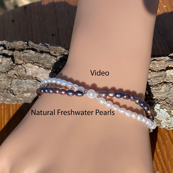 Freshwater Pearl Bracelet / 14KGold Filled / Sterling Silver / 4.5 mm x 4 mm Rice Pearls Bracelet / Pearl Color Options