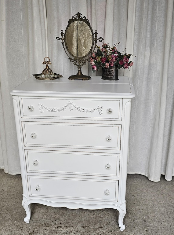 Drexel Touraine Dresser/ Secretary Desk, White Romantic Style, French Provencial, Petite Size. FREE LOCAL DELIVERY
