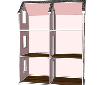 Planos de casas de bonecas para bonecas American Girl ou de 18 polegadas - 6 quartos Veritcal - CASA NÃO REAL