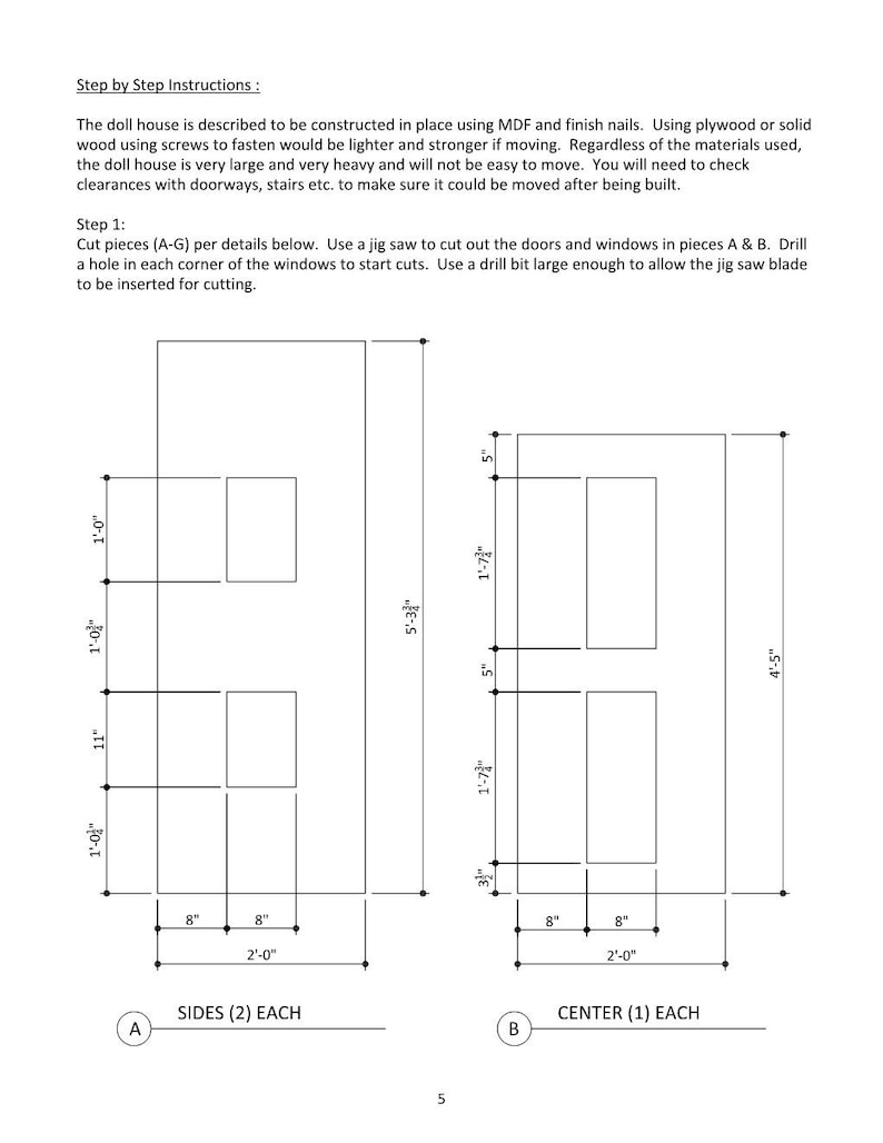 Doll House Plans for American Girl or 18 inch dolls 5 Room NOT ACTUAL HOUSE image 3