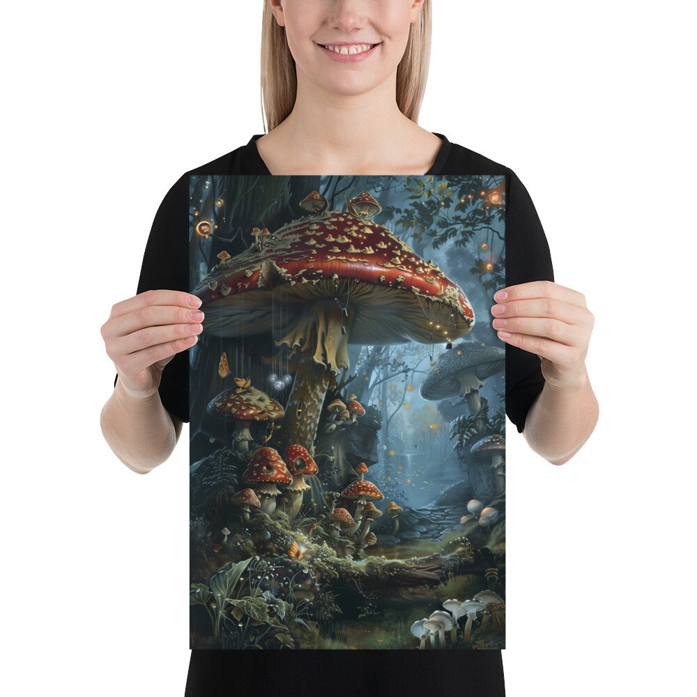 Enchanted Mushroom Forest Art Print Cottagecore Home Decor Mystical ...