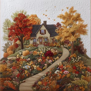Rompecabezas de 252/520 piezas: Arte Cottagecore otoñal con diseño de cabaña acolchada
