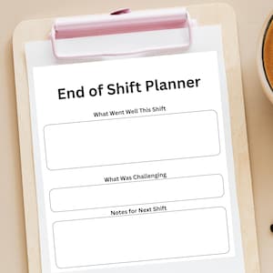 End of Shift Planner – Daily Work Reflection & Task Wrap-Up (Printable PDF)
