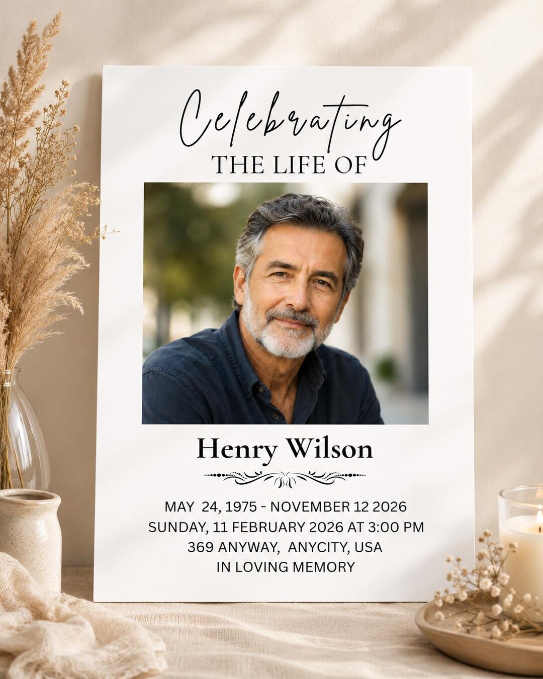 Editable Funeral Invitation Template, Celebration of Life Memorial Card ...