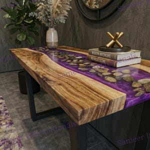 Custom Purple Epoxy River Stone Console Table, Modern Entryway Sofa Table, Made To Order