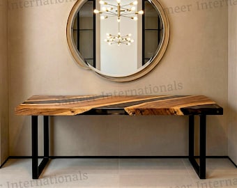 Black Epoxy Console Table Custom Made, Luxury Resin Entryway Hall Table Handmade