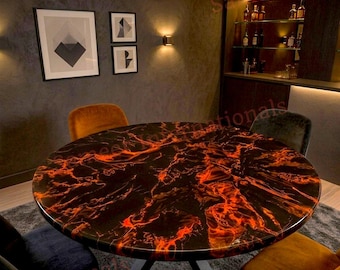 Handmade Black Red Epoxy Round Table, Resin Wood Art Dining Coffee Table Custom Made