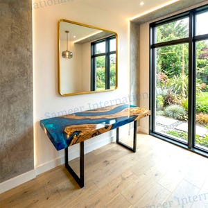 Blue Resin Console Table Made to Order, Luxury Epoxy Entryway Table, Custom Furniture