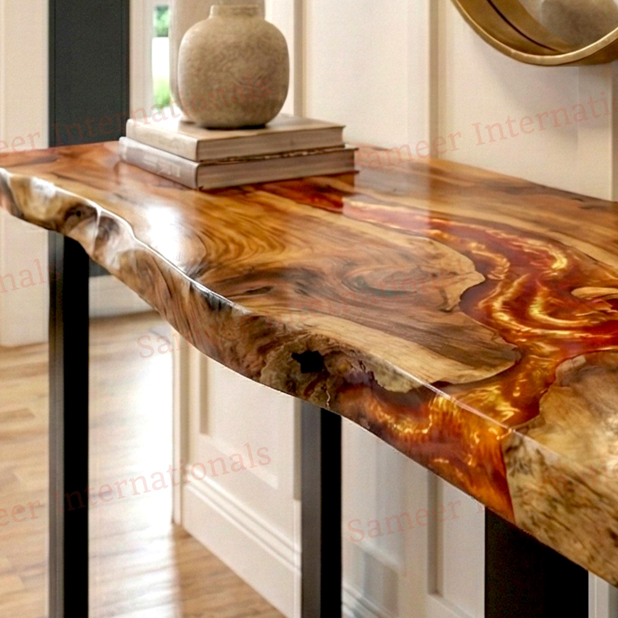 Metallic Burnt Orange Epoxy Console Table – Luxury Resin River Design ...