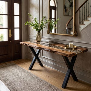 Luxury Transparent Epoxy Riverstone Console Table Acacia Wood Handmade Custom Modern Entryway Table