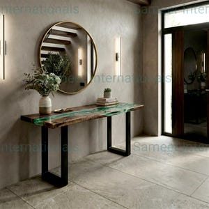 Consola de resina verde oscuro: elegante y minimalista mueble de entrada. Moderna mesa de río de resina epoxi personalizada.