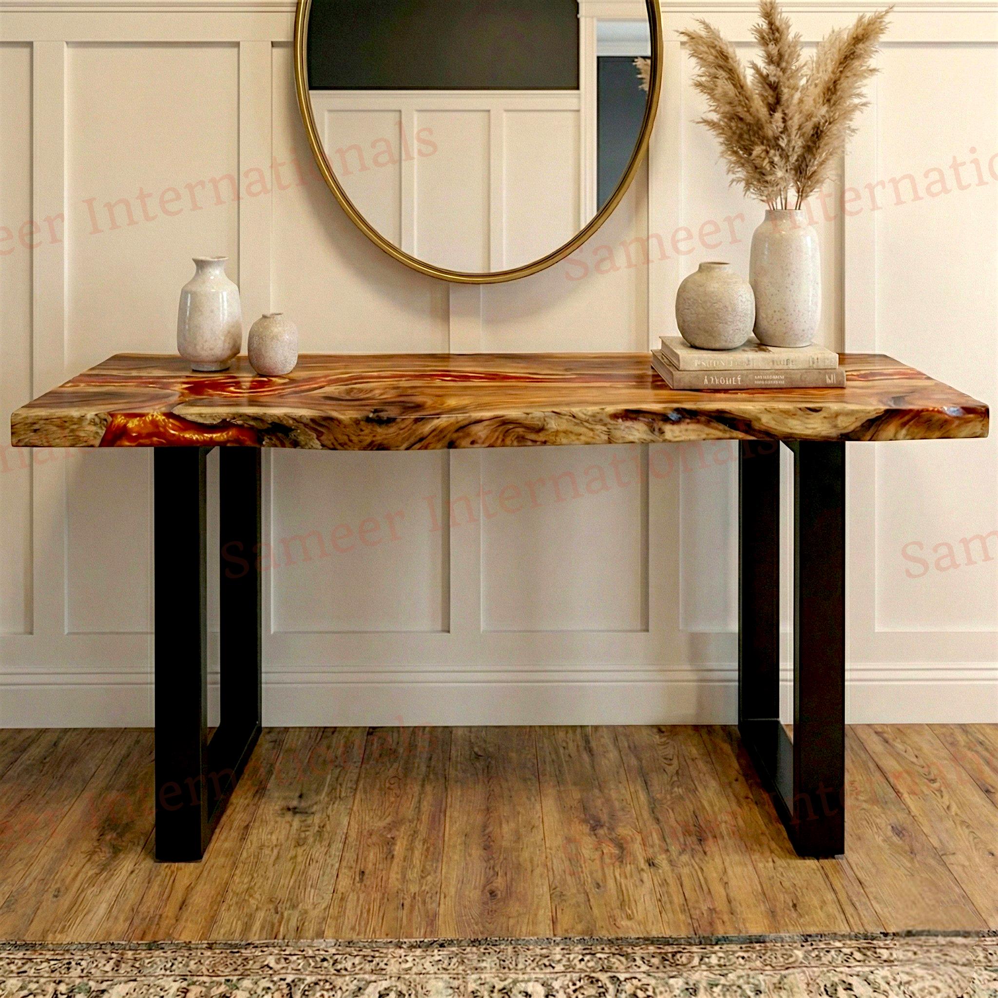 Metallic Burnt Orange Epoxy Console Table – Luxury Resin River Design ...