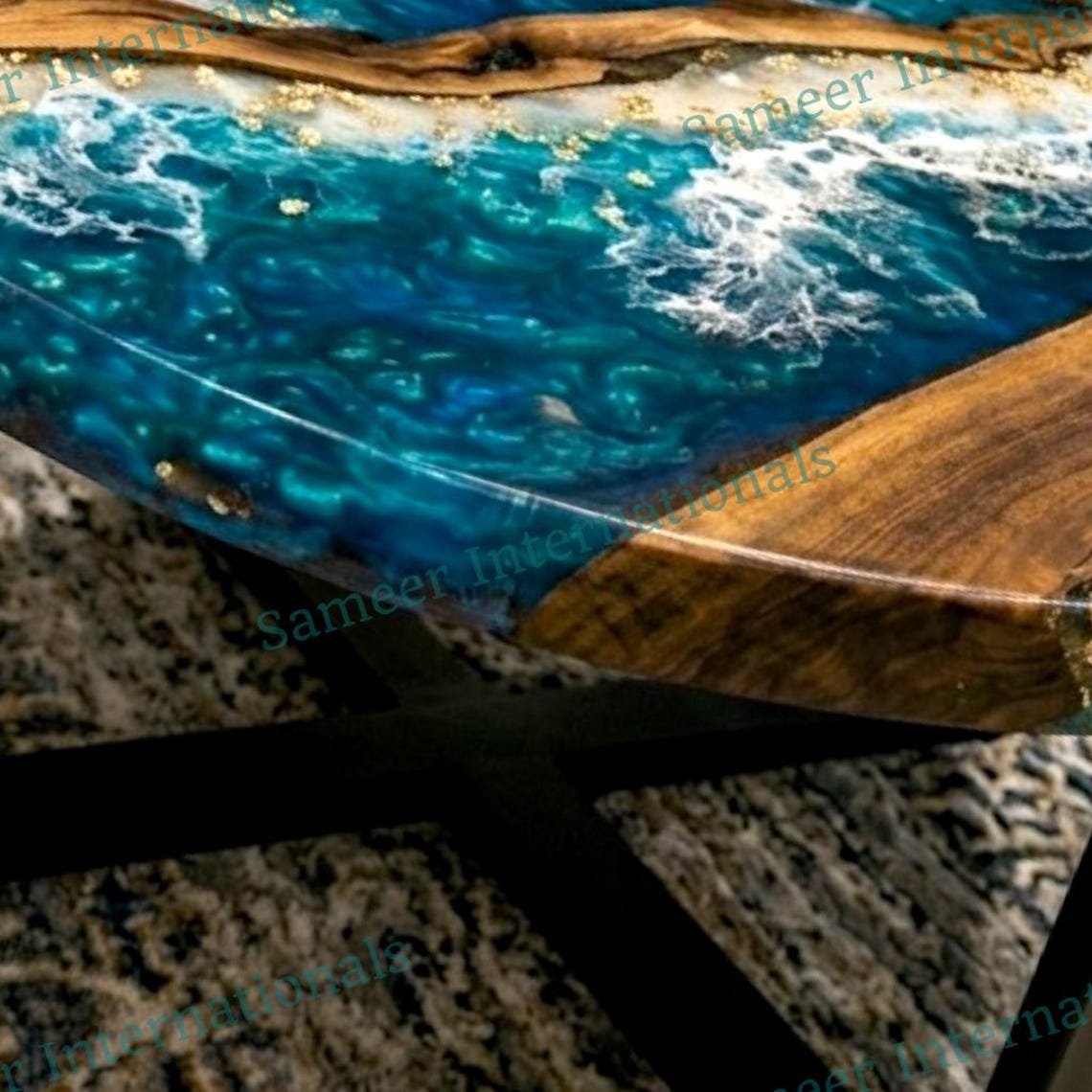 Coastal Ocean Wave Round Coffee Table, Acacia Wood Epoxy Resin ...