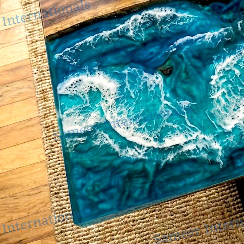 Ocean Wave Epoxy Resin Square Table – Custom Made Coastal Style Coffee ...