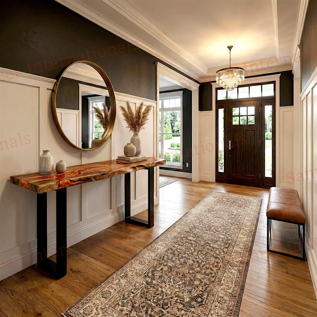 Metallic Burnt Orange Epoxy Console Table – Luxury Resin River Design ...