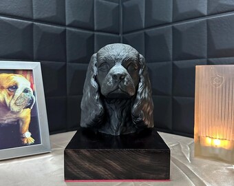 Urna Cavalier King Charles Spaniel – czarna – pamiątka dla zwierząt z drewnianą podstawą