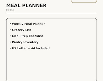 Meal Planner Printable PDF | Weekly Meal Planner + Grocery List | Meal Prep Planner | Minimalist | US Letter + A4 | Instant Download
