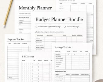 Budget Planner Printable PDF | Monthly Budget Planner | Expense Tracker | Savings Tracker | Minimalist Finance Planner | US Letter & A4