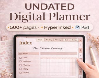 Undated Digital Planner for iPad | GoodNotes Planner | Notability Planner | Hyperlinked Tabs | Daily Weekly Monthly | Instant Download