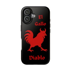 El Gallo Diablo Tough Phone Case | Red Rooster Silhouette, Gothic Script