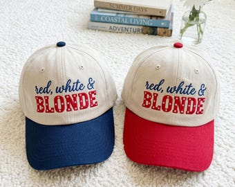 Embroidered "Red White & Blonde" Trucker Cap, 4th of July Hat