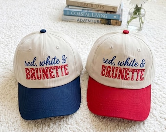 Embroidered "Red White & Brunette" Trucker Hat Cap, 4th of July Cap Hat