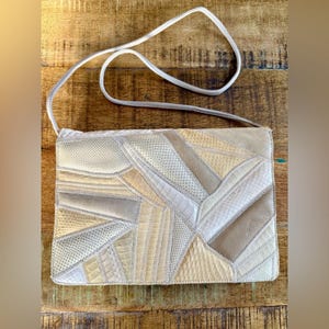 Vintage Varon Schlangenleder Beige und Gelb Patchwork Damentasche