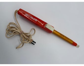 Vintage Gillette Super Curl Curling Iron Red Gold 1970s Retro Hair Styling Tool