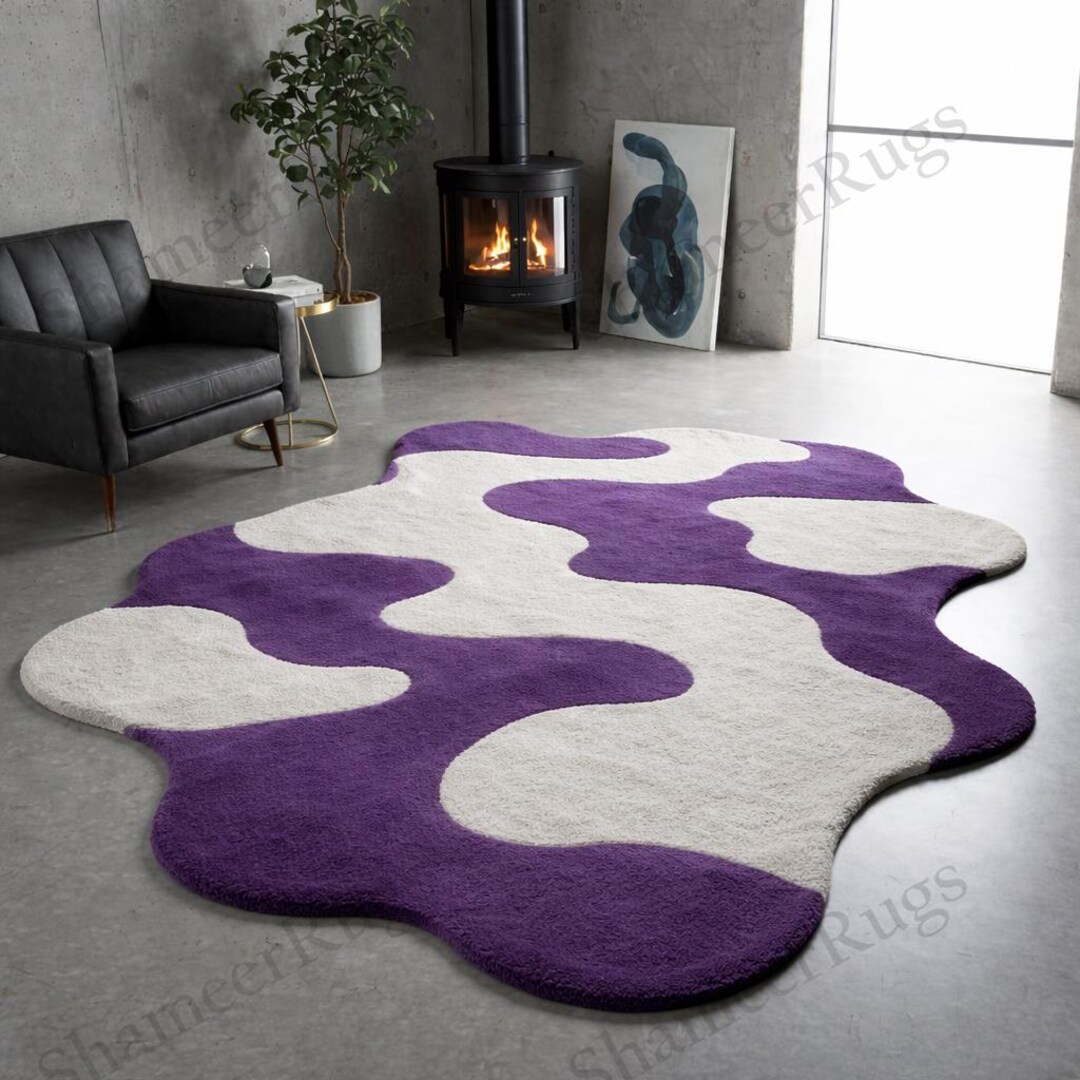 Hand Tufted Wool Rug: Purple Abstract Organic Shape, Modern Decor - Etsy