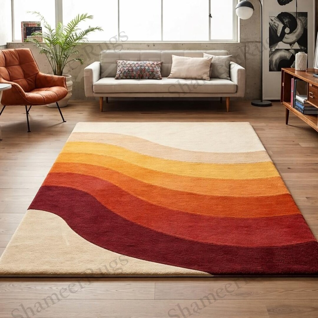 Gradient Area Rug Sunset Wave Area Rug: Plush Modern Gradient, Orange Red Cream - Etsy