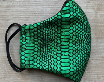 Green Scaled Face Masks (4 layer fabric washable reusable handmade face mask)