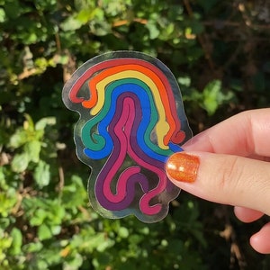 Wiggly Rainbow Vinyl Stickers (2.8 inch rainbow CLEAR/TRANSPARENT vinyl sticker with gloss finish)