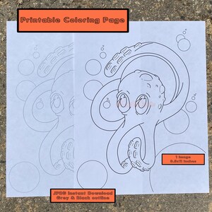 Cute Octopus with Bubbles DIGITAL Coloring Page for Adults and Kids