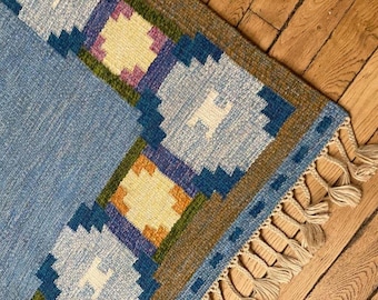 Handwoven Wool Rug | Swedish Scandinavian Kilim, Neutral Geometric
