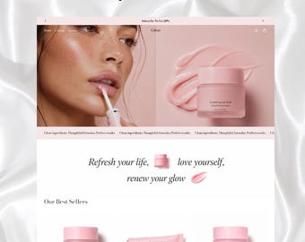 Pink Beauty Shopify Theme, Feminine Ecommerce Website Design (Digital Download)