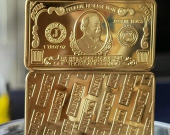 1 oz .999 fin mässingsdollarseddelbar – dekorativt samlarobjekt (ej valuta) 5-pack