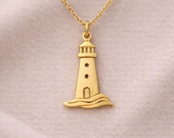 Collar de Faro: Colgante minimalista de faro costero en plata de ley 925, joyería inspirada en el océano, regalo náutico para todos los días.