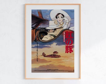 Porco Rosso (1992), póster ukiyo-e de Studio Ghibli, láminas de anime, láminas de películas retro vintage