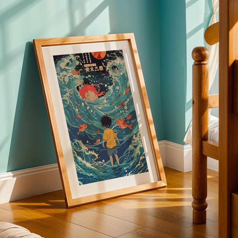 Ponyo (2008), Studio Ghibli Ukiyo-e Poster, Anime Art Prints, Vintage Retro Movie Print image 2