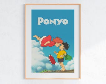 Ponyo (2008), poster Ukiyo-e dello Studio Ghibli, stampe artistiche di anime, stampe di film retrò vintage