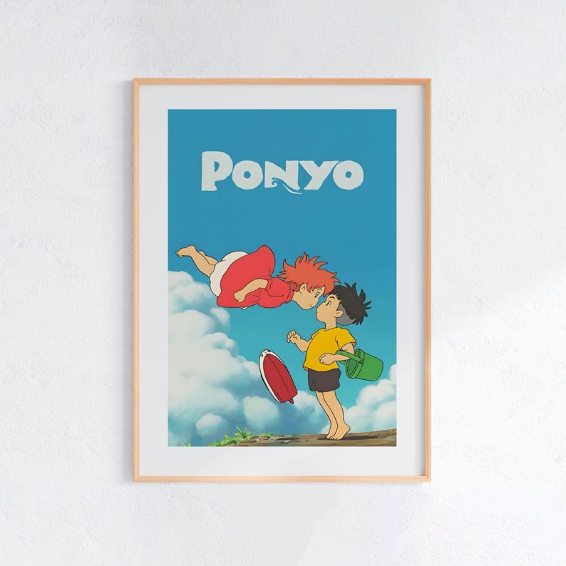 Ponyo (2008), póster ukiyo-e de Studio Ghibli, láminas de anime, láminas de películas retro vintage imagen 1