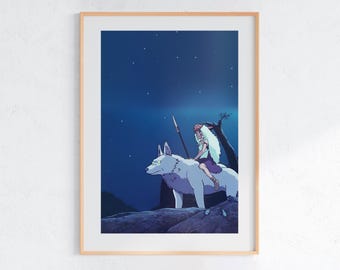 Princess Mononoke (1997), Studio Ghibli Ukiyo-e Poster, Anime Art Prints, Vintage Retro Movie Print