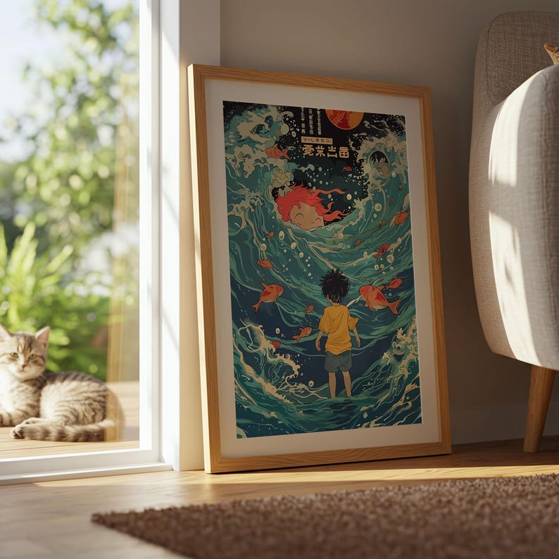 Ponyo (2008), Studio Ghibli Ukiyo-e Poster, Anime Art Prints, Vintage Retro Movie Print image 8