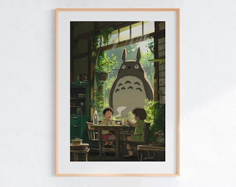Il mio vicino Totoro, poster Ukiyo-e dello Studio Ghibli, stampe artistiche di anime, stampe di film retrò vintage