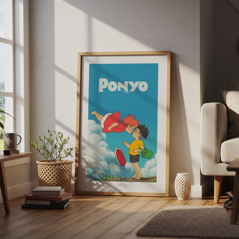 Ponyo (2008), póster ukiyo-e de Studio Ghibli, láminas de anime, láminas de películas retro vintage imagen 4
