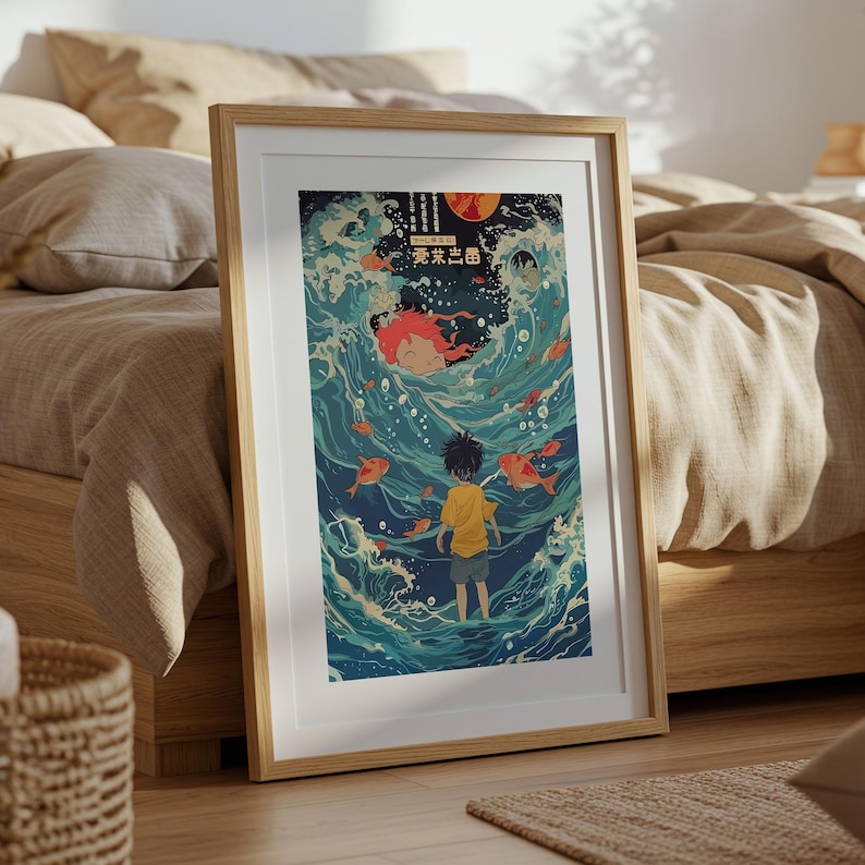Ponyo (2008), Studio Ghibli Ukiyo-e Poster, Anime Art Prints, Vintage Retro Movie Print image 5