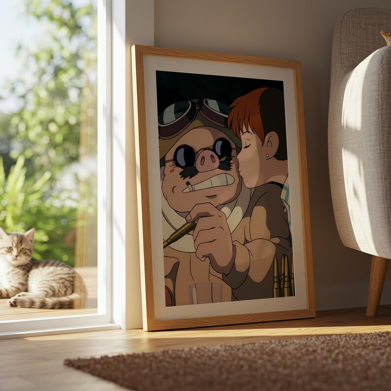 Porco Rosso (1992), póster ukiyo-e de Studio Ghibli, láminas de anime, láminas de películas retro vintage imagen 8