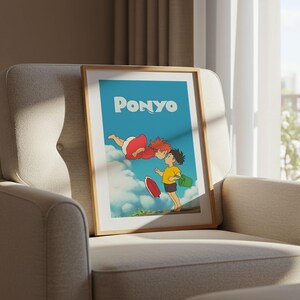 Ponyo (2008), póster ukiyo-e de Studio Ghibli, láminas de anime, láminas de películas retro vintage imagen 6