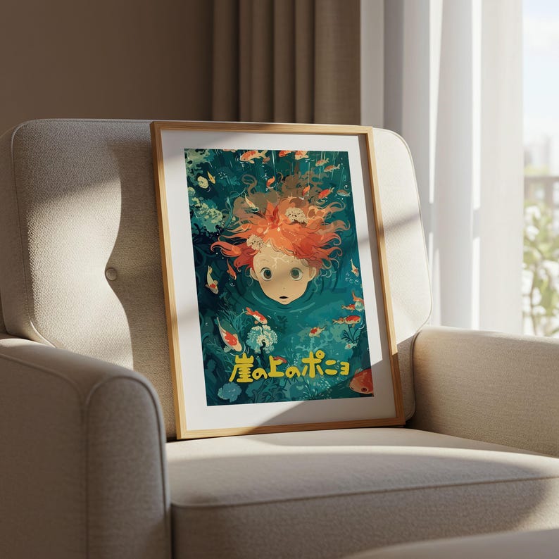 Ponyo (2008), affiche du Studio Ghibli Ukiyo-e, estampes d'art anime, impression de film rétro vintage image 6